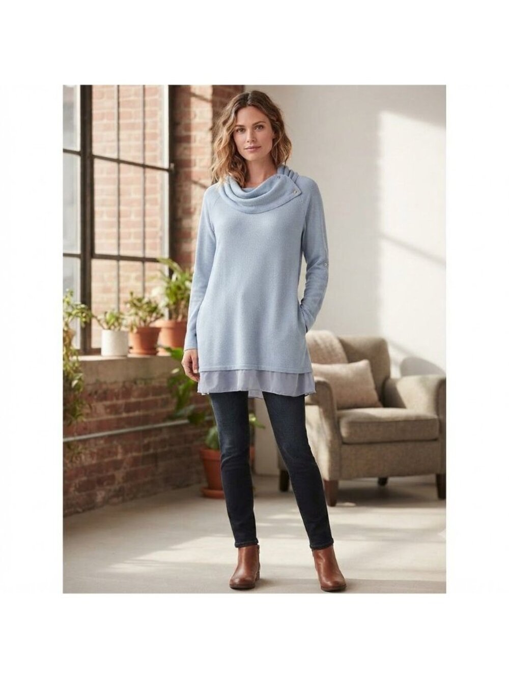 Simply Noelle Women's S/M Long Sleeve Sweater Blue